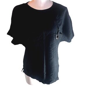 Pistachio Black Lagenlook Boxy Metal Ring Pocket Top Size L Viscose Artsy Minima